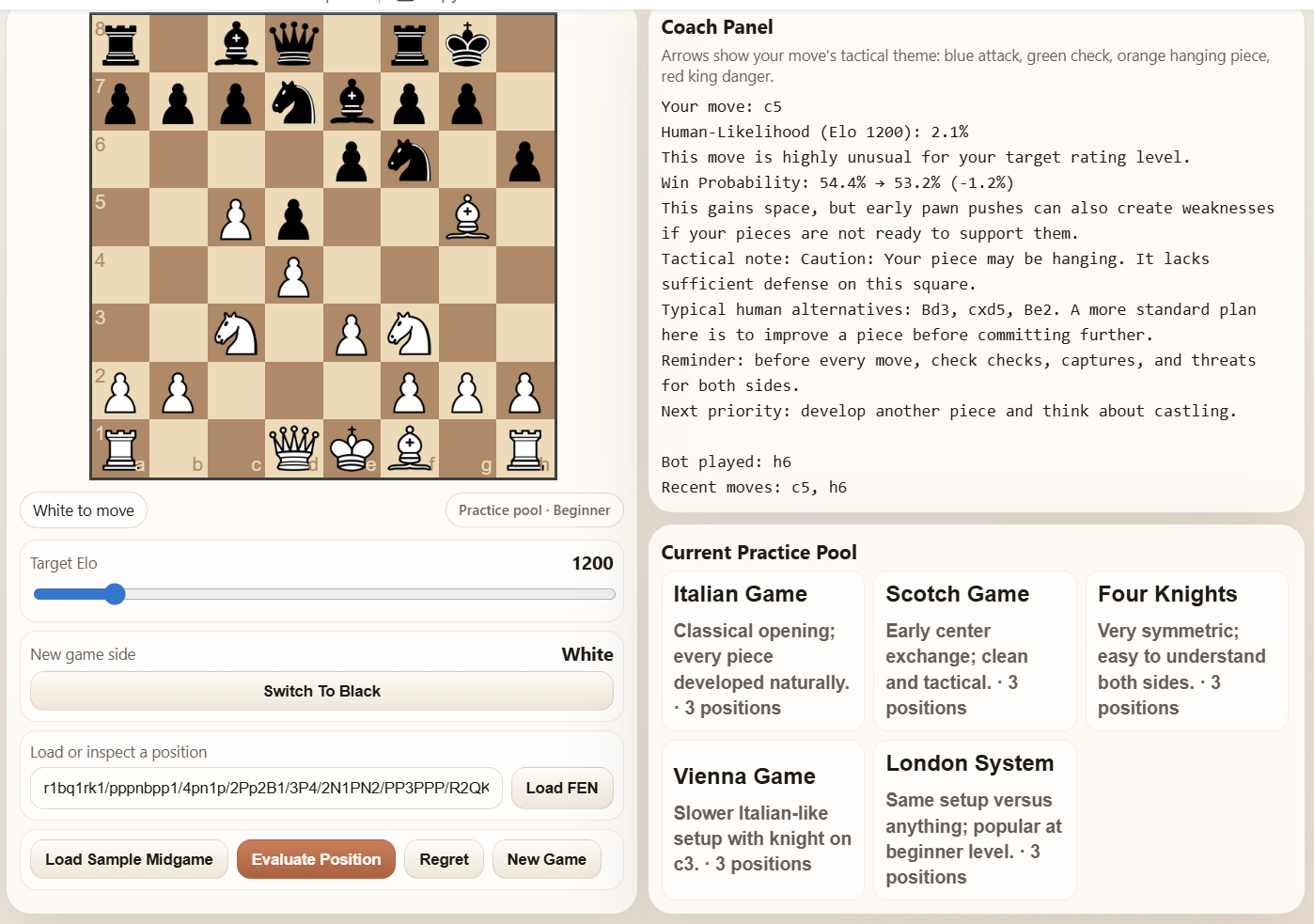 Move analysis at Elo 1200